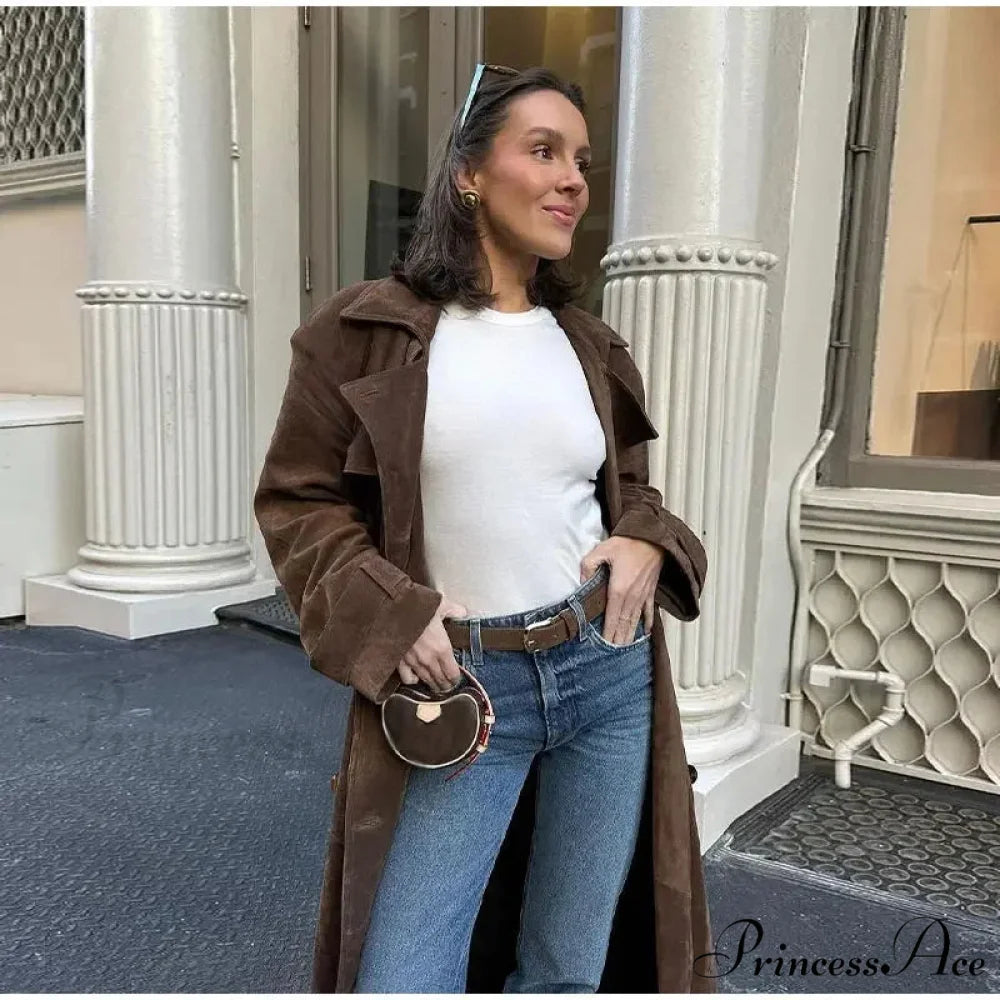 Imitation Leather Collar Dual-Buttoned Overcoat overcoats-241228