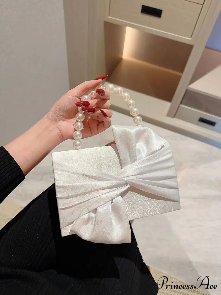 Imitation Pearl Blossom Marriage Evening Clutch Bag WHITE / S clutchbag-250126