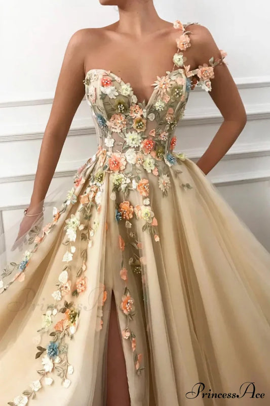 Impression One-Shoulder Graceful Embroidered Maxi Dress