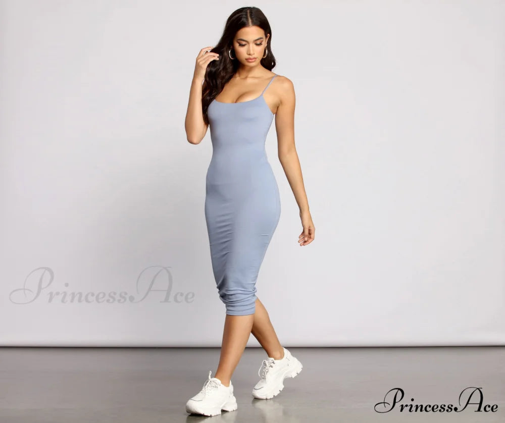 In Knit To Charming Win It Midi Dress LIGHT BLUE / XS