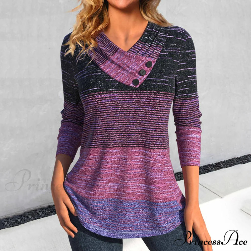 in Retro Blouse Striped Vibrant Colors Multicolor / S