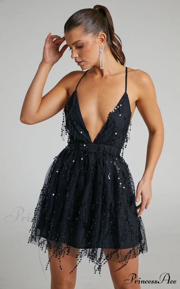 In the Stars Charming Sequin Mini Party Dress Black / M