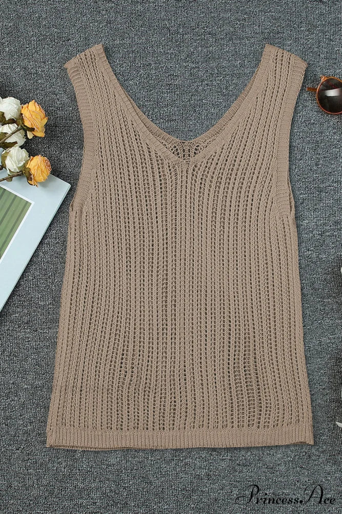 in V Knit Top Neck Tank Khaki