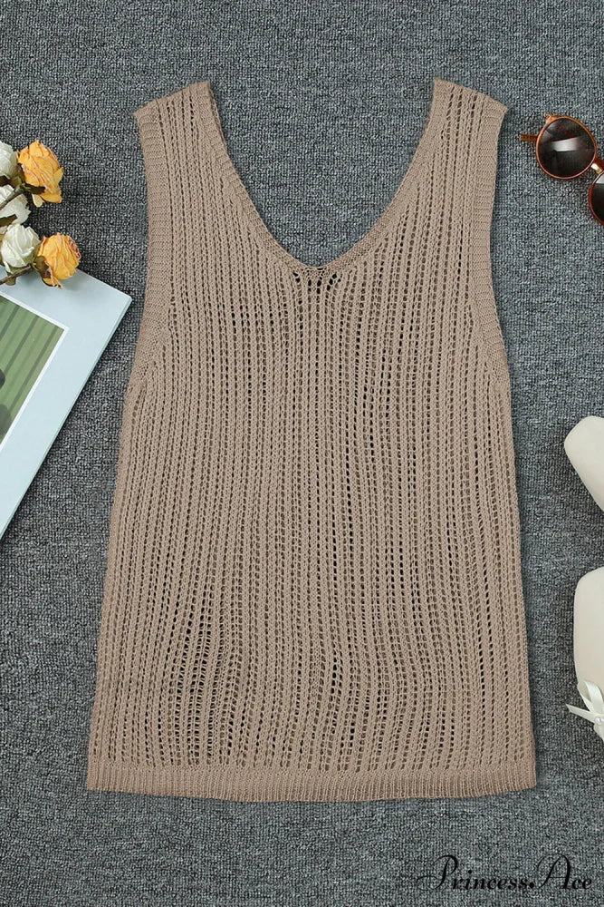 in V Knit Top Neck Tank Khaki