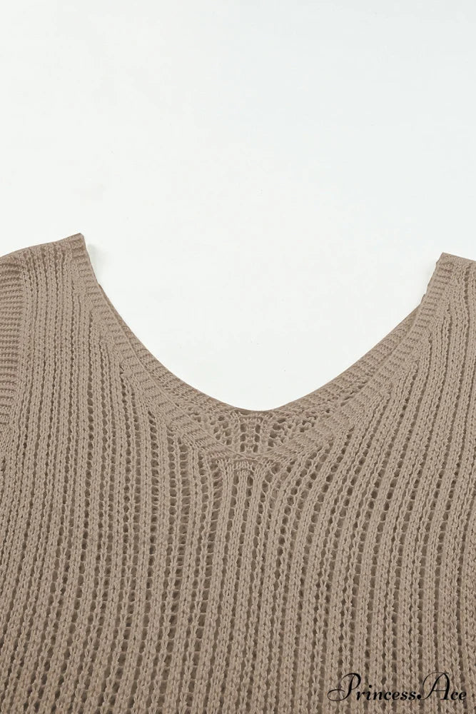 in V Knit Top Neck Tank Khaki