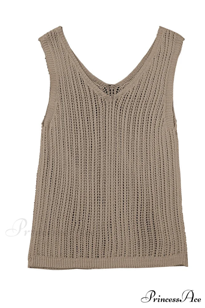 in V Knit Top Neck Tank Khaki