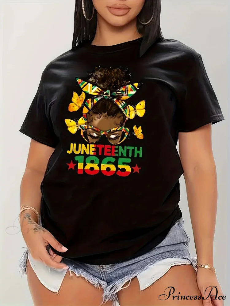 Independence Day Cartoon Figure Print Casual Crew Neck Short Sleeve Women’s for Summer & Spring T-shirt