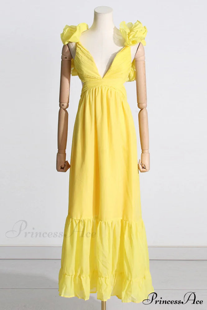 Indy Elegant Chiffon Dress S / Yellow
