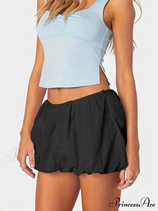 Inflated Tiered Gathered Skirt Black / S skirts-250223