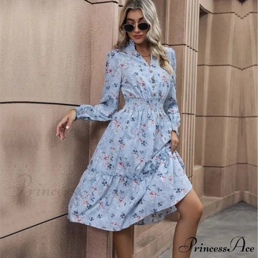 Informal A-line V-neck Floral Dress oldfloraldress-250126