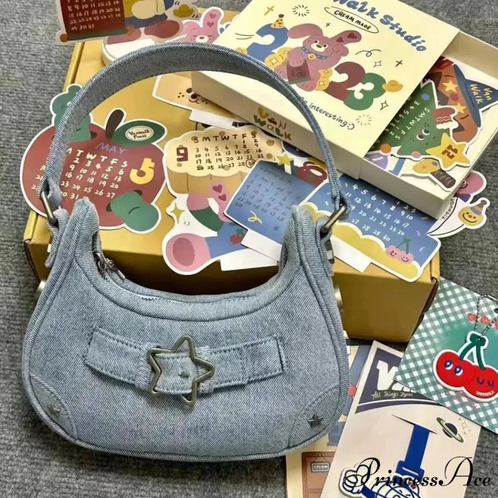 Informal Adorable Ivory Star Shoulder Purse Blue shoulder-250126