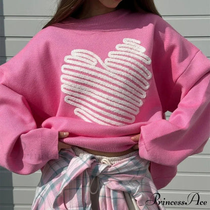 Informal Affection Print Round-neck Extended Sleeve Sweater swraters-241228