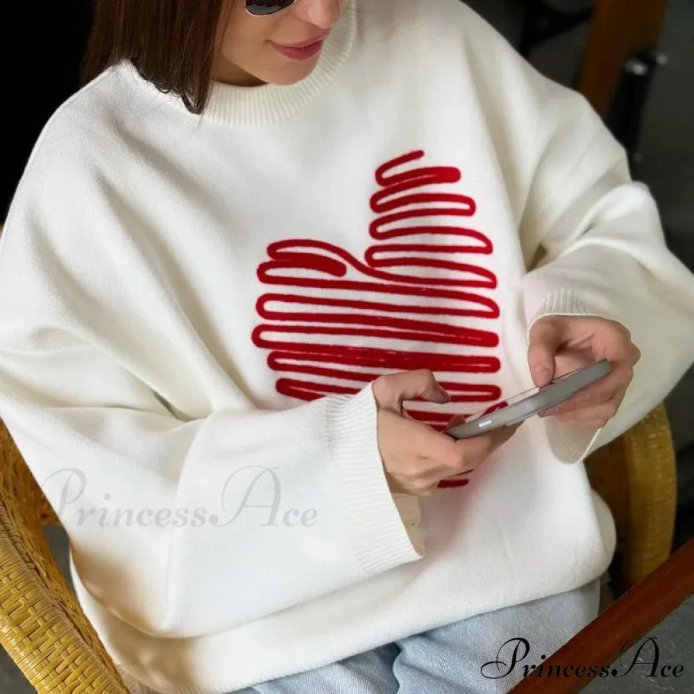 Informal Affection Print Round-neck Extended Sleeve Sweater swraters-241228