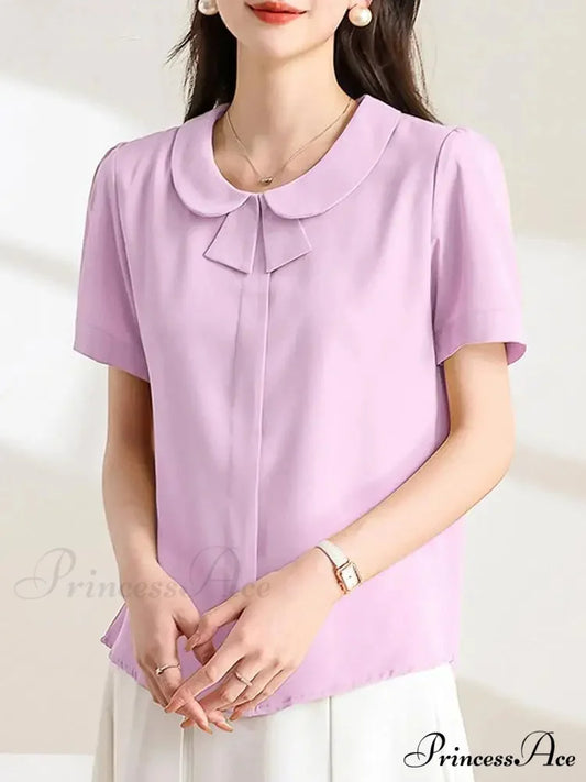 Informal Baggy Collar Monochrome Short Sleeve Blouse PURPLE / S blouse-250126