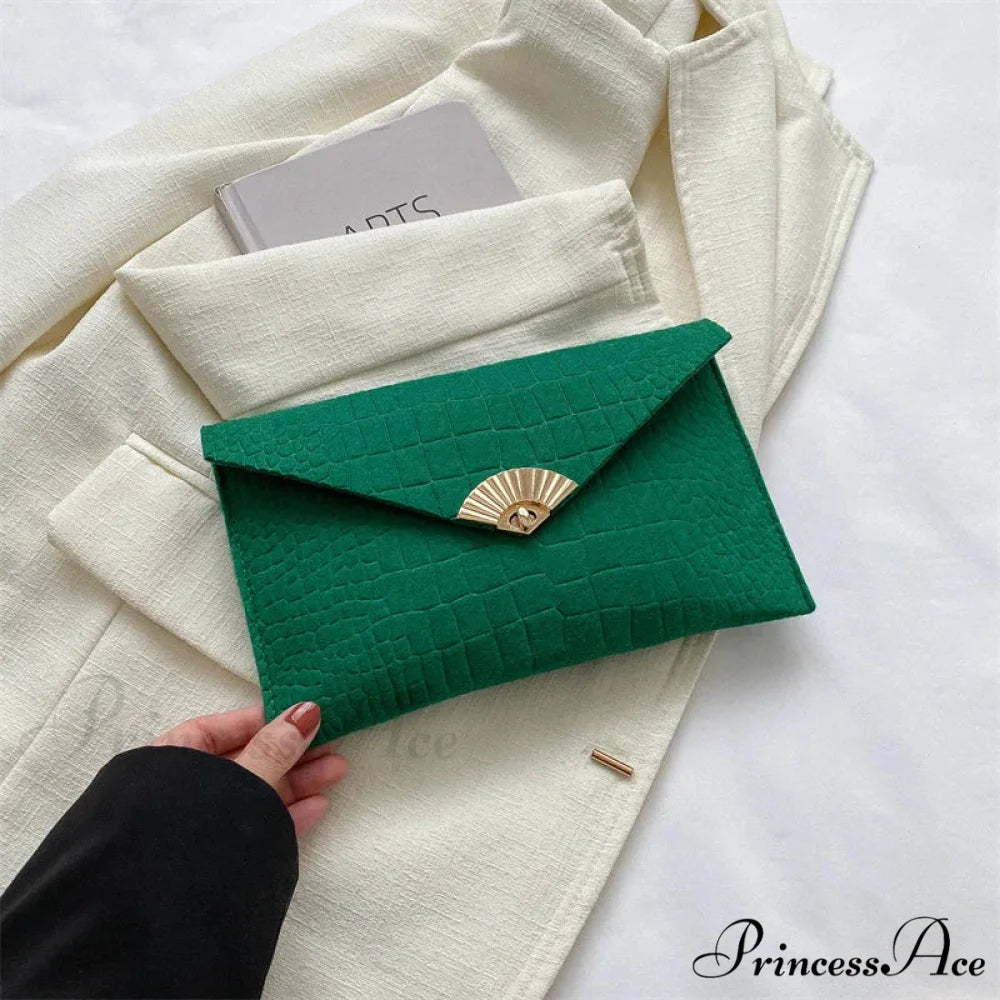 Informal Basic Felt Envelope Clutch Wristlet Green wristlet-250126