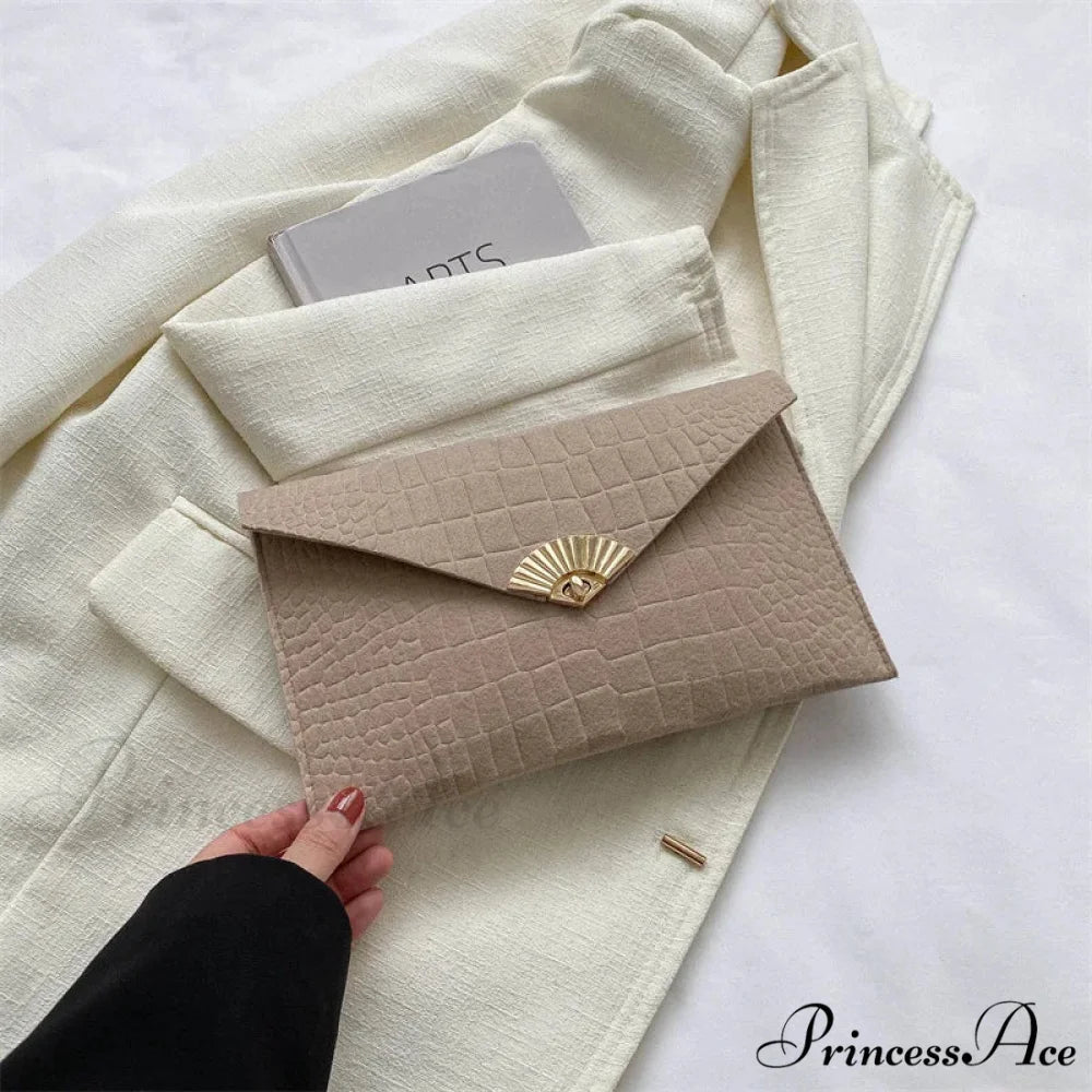 Informal Basic Felt Envelope Clutch Wristlet Khaki wristlet-250126