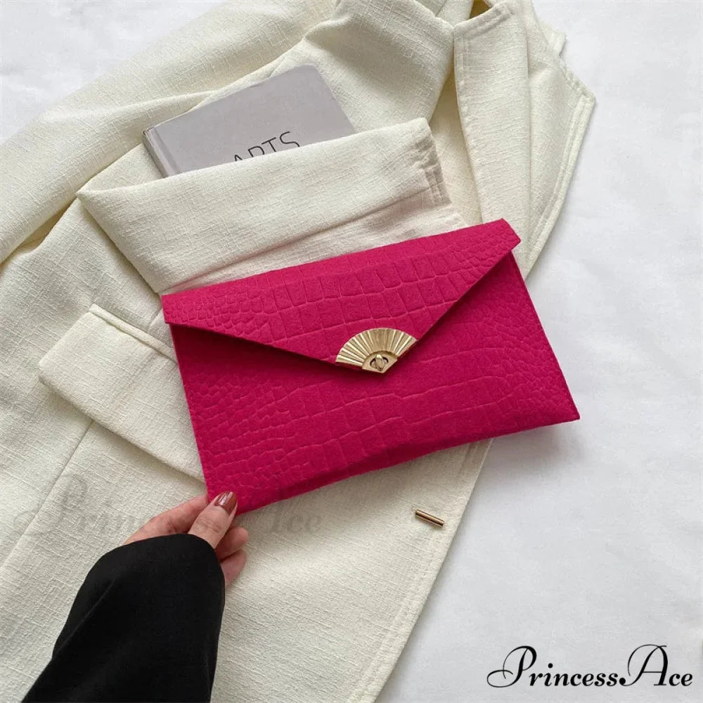 Informal Basic Felt Envelope Clutch Wristlet Rose red wristlet-250126