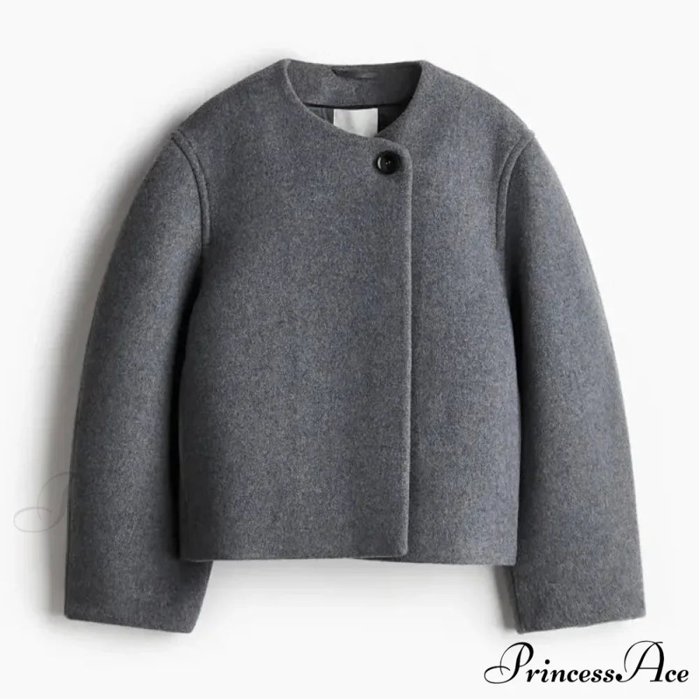 Informal Circular Neck Baggy Woolen Overcoat Gray / S overcoats-241228