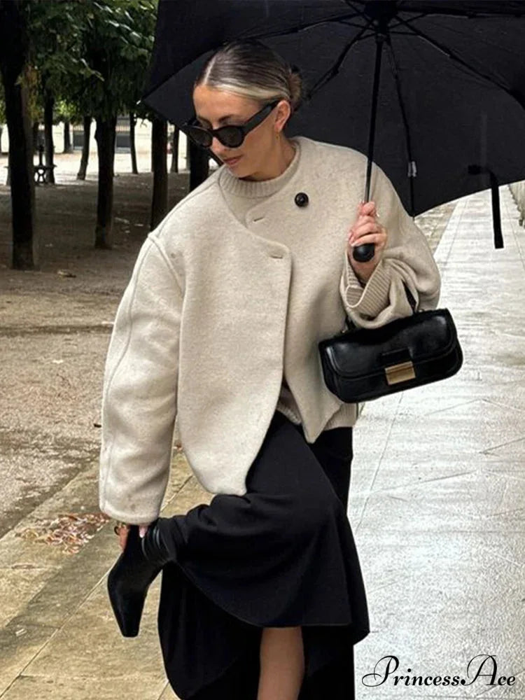 Informal Circular Neck Baggy Woolen Overcoat overcoats-241228