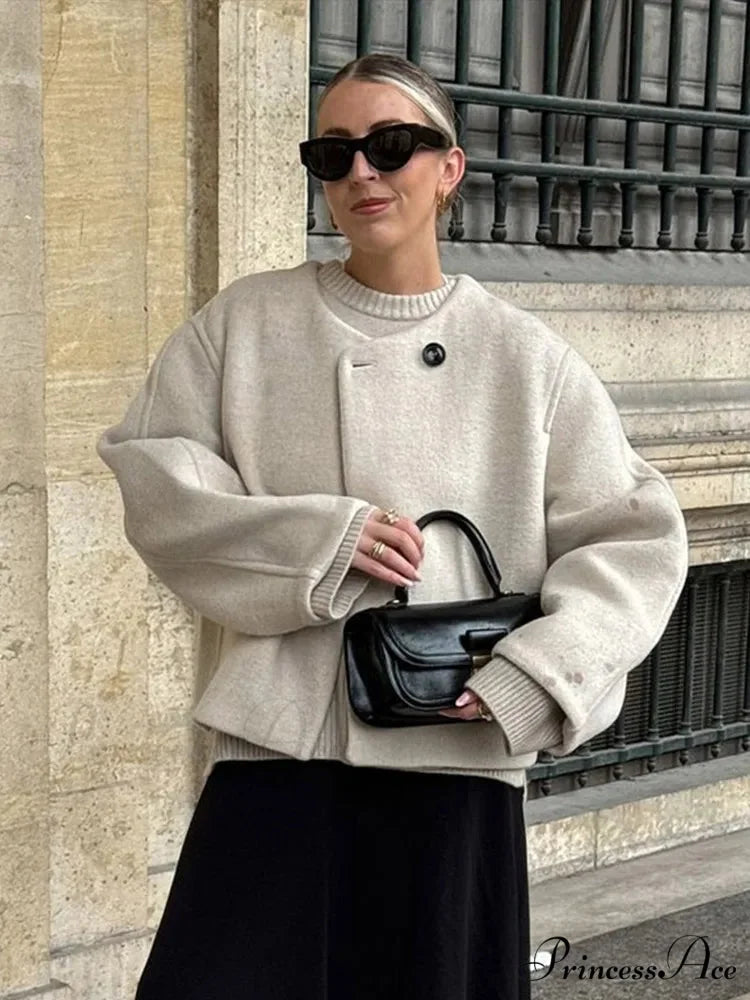 Informal Circular Neck Baggy Woolen Overcoat overcoats-241228