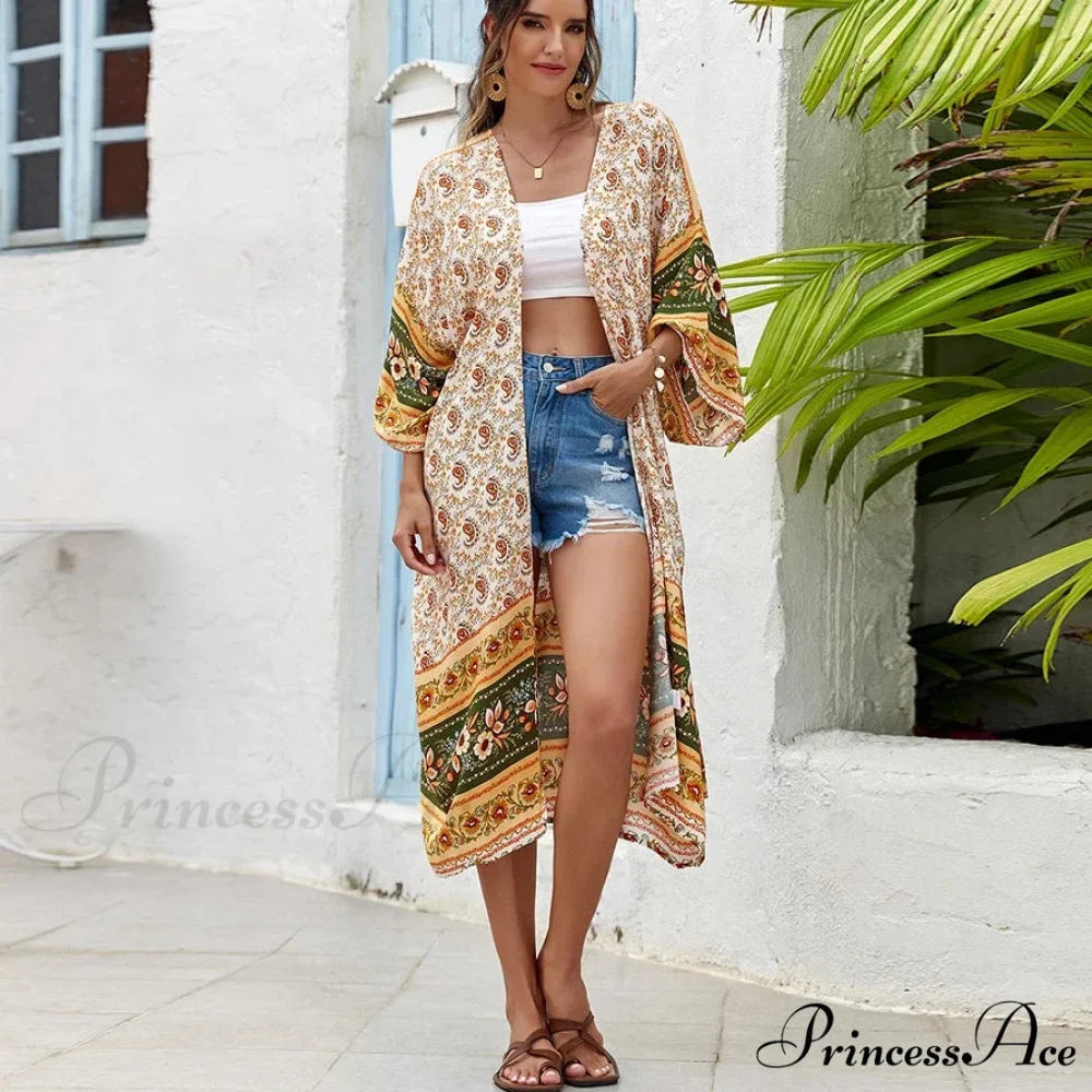 Informal Cultural Flower Pattern Baggy Cover-Up Dress bohodress-250126