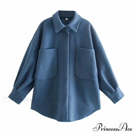 Informal Dromedary Woolen Baggy Overcoat Blue / S overcoats-241228