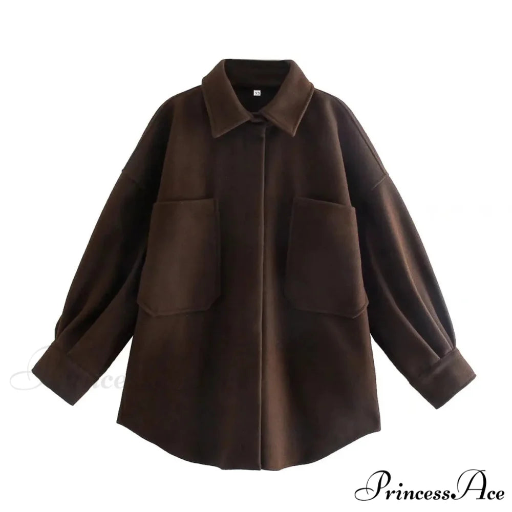 Informal Dromedary Woolen Baggy Overcoat Brown / S overcoats-241228