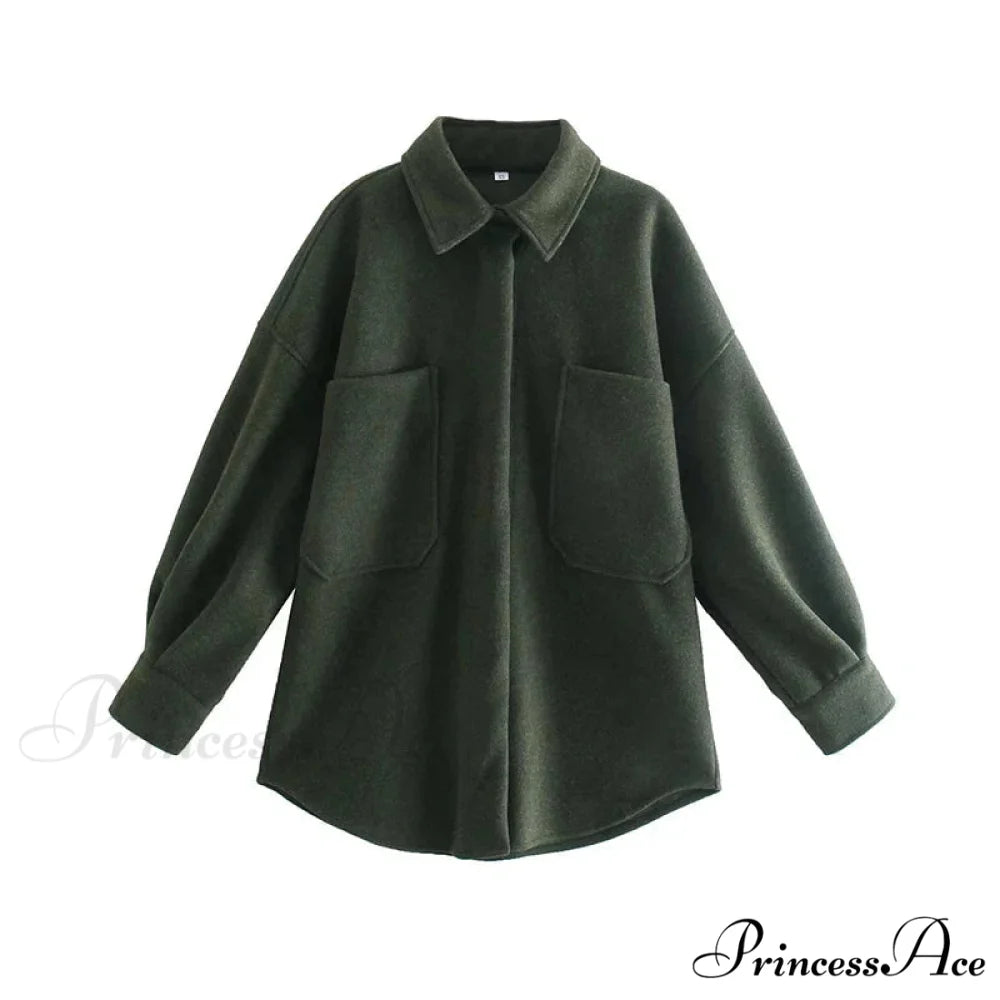 Informal Dromedary Woolen Baggy Overcoat Green / S overcoats-241228