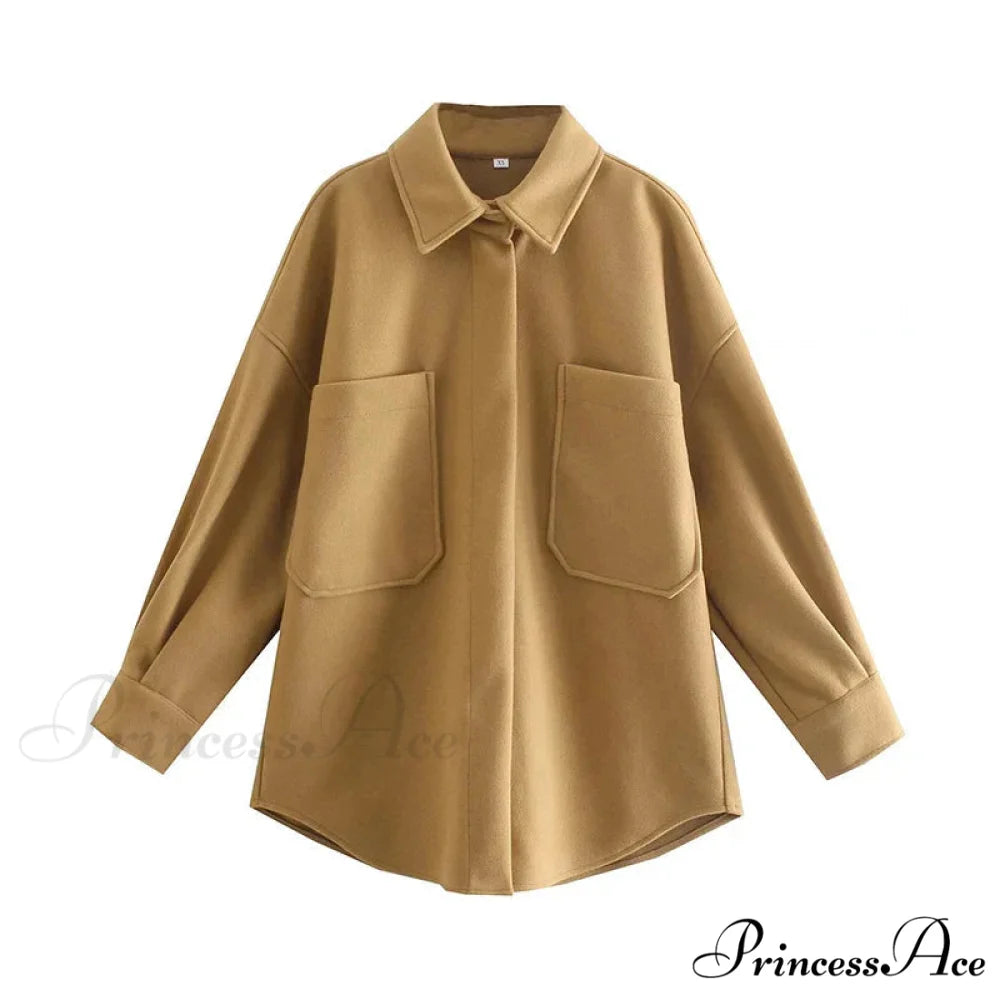 Informal Dromedary Woolen Baggy Overcoat Khaki / S overcoats-241228