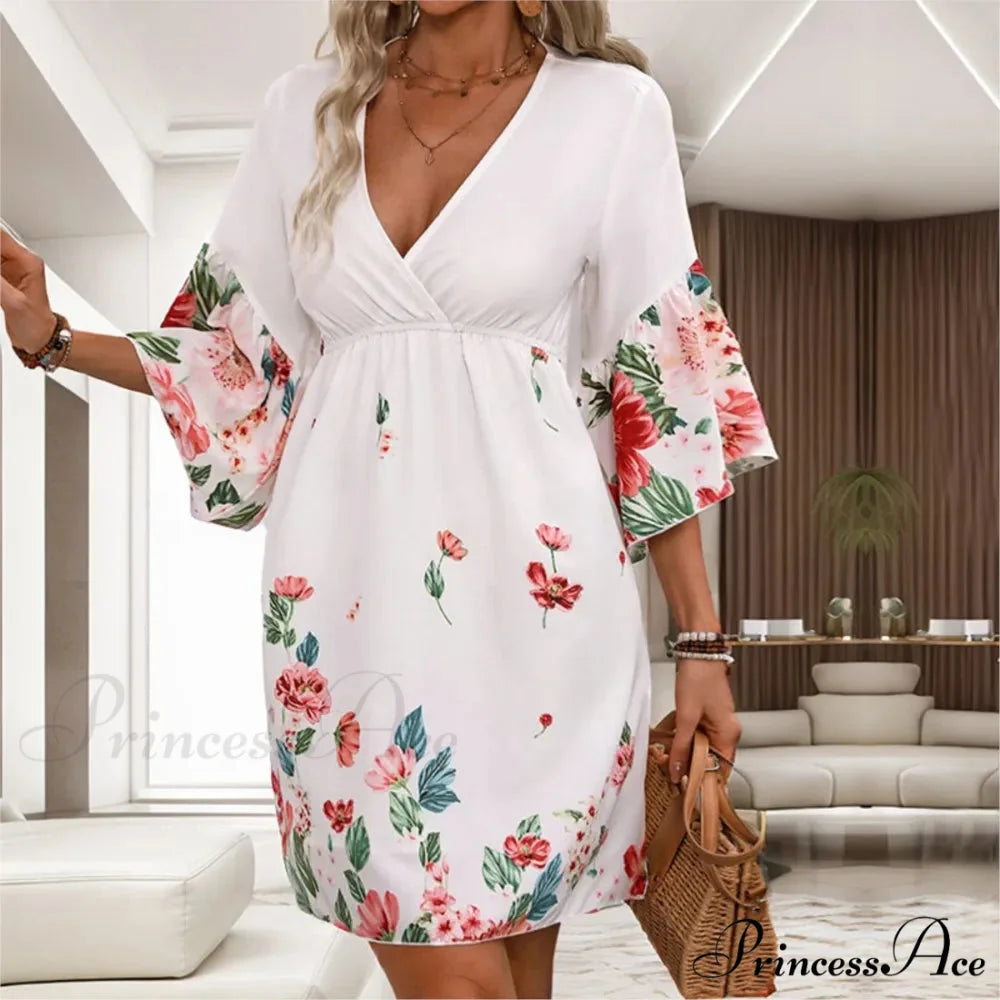Informal Flower Patterned Mid Sleeve Flower Dress oldfloraldress-250126