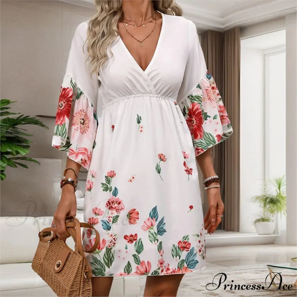 Informal Flower Patterned Mid Sleeve Flower Dress oldfloraldress-250126