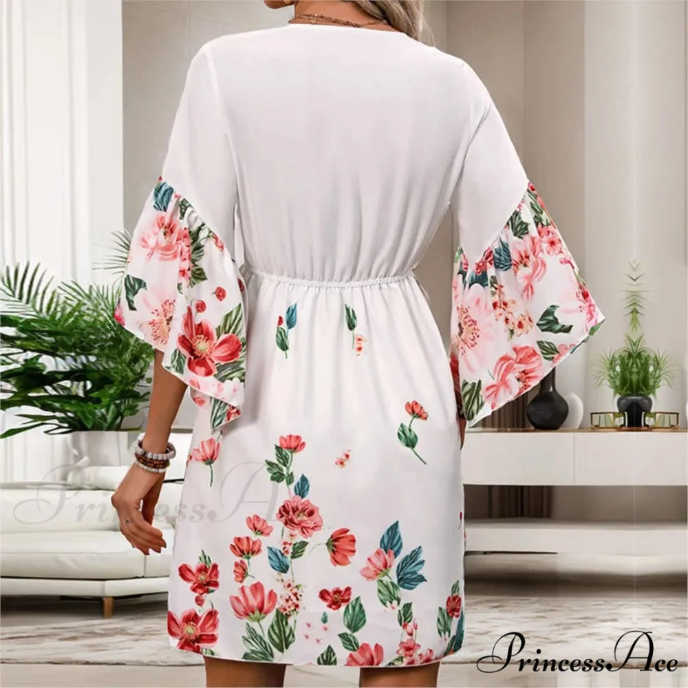Informal Flower Patterned Mid Sleeve Flower Dress oldfloraldress-250126