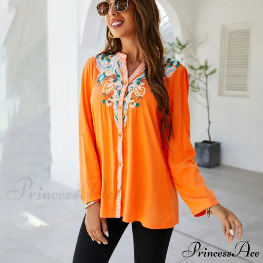 Informal Flower Stitching Large Cotton Long Sleeve Bohemian Top bohoblouse-250126