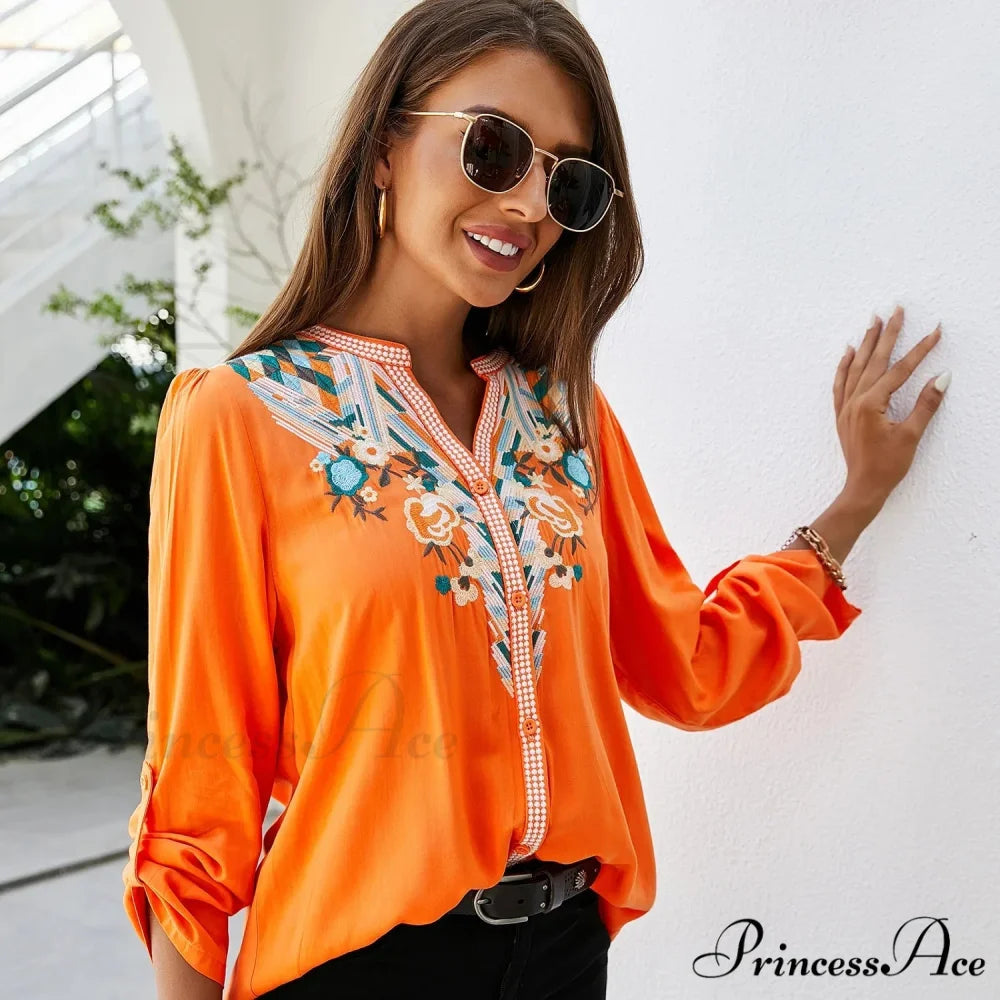 Informal Flower Stitching Large Cotton Long Sleeve Bohemian Top bohoblouse-250126