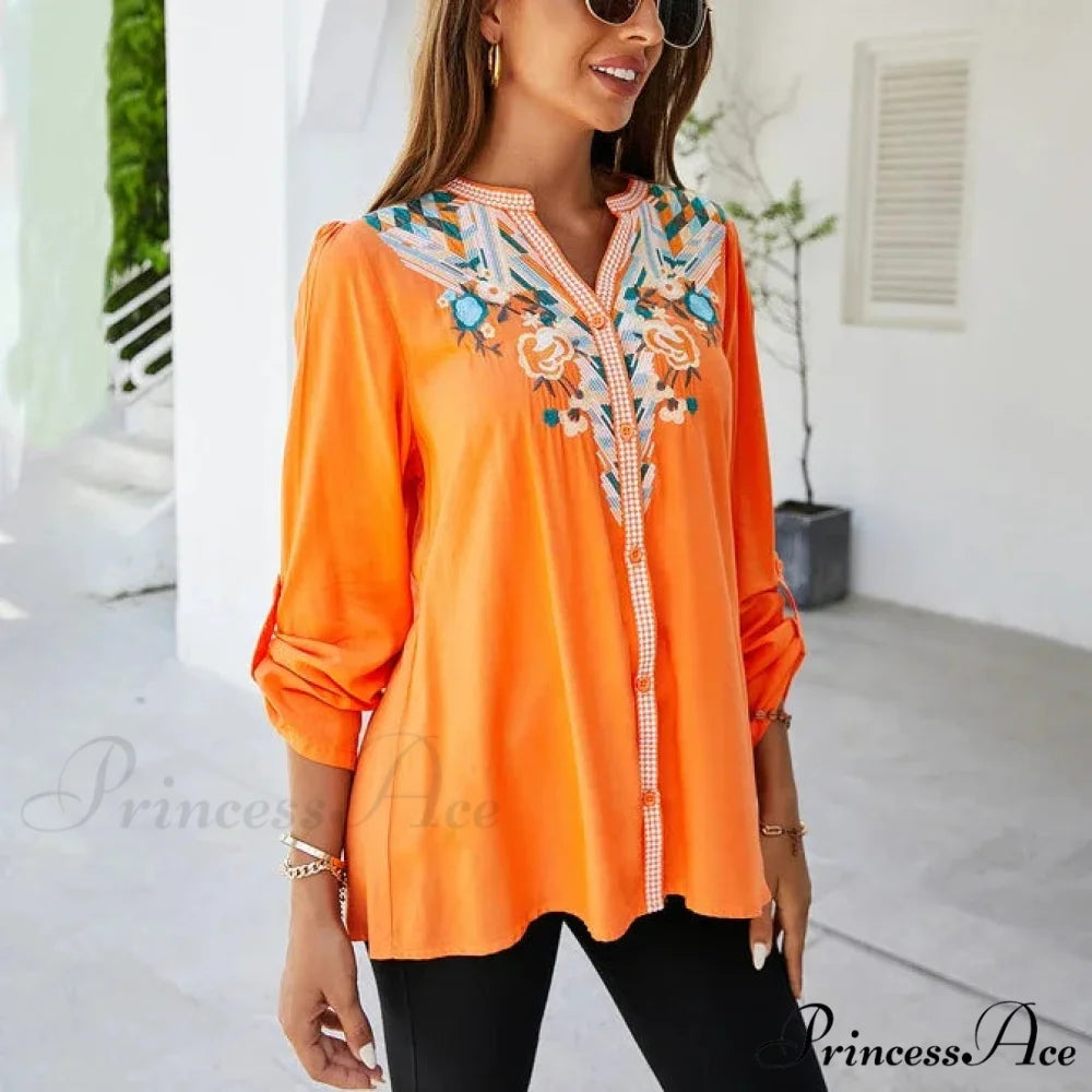 Informal Flower Stitching Large Cotton Long Sleeve Bohemian Top bohoblouse-250126