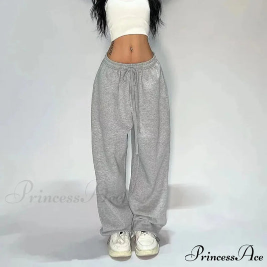 Informal Gray Broad Leg Sweatpants Trousers Gray / M pants-241228
