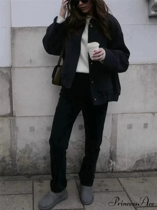 Informal Gray Cozy Baseball Jacket Overcoat Black / S overcoats-241228