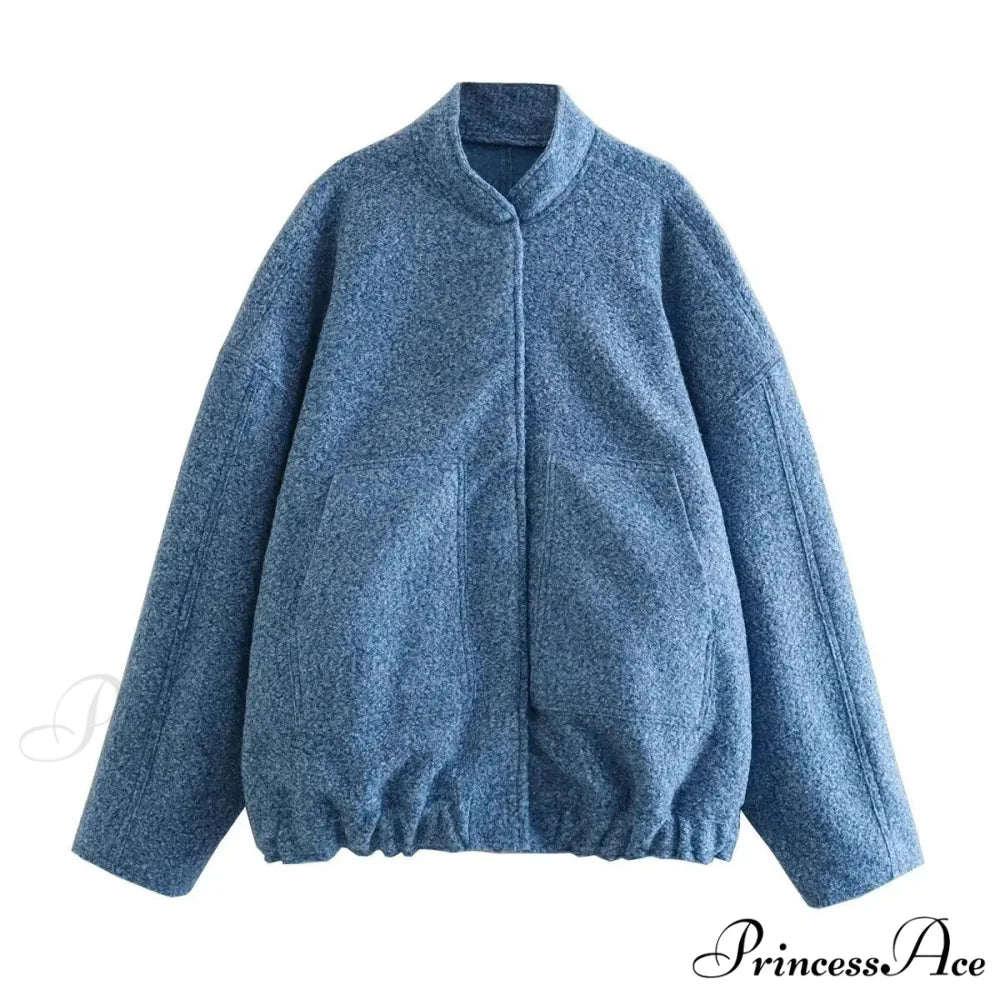 Informal Gray Cozy Baseball Jacket Overcoat ROYAL BLUE / S overcoats-241228