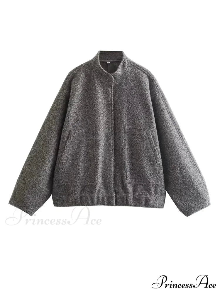 Informal Gray Cozy Baseball Jacket Overcoat GRAY / S overcoats-241228