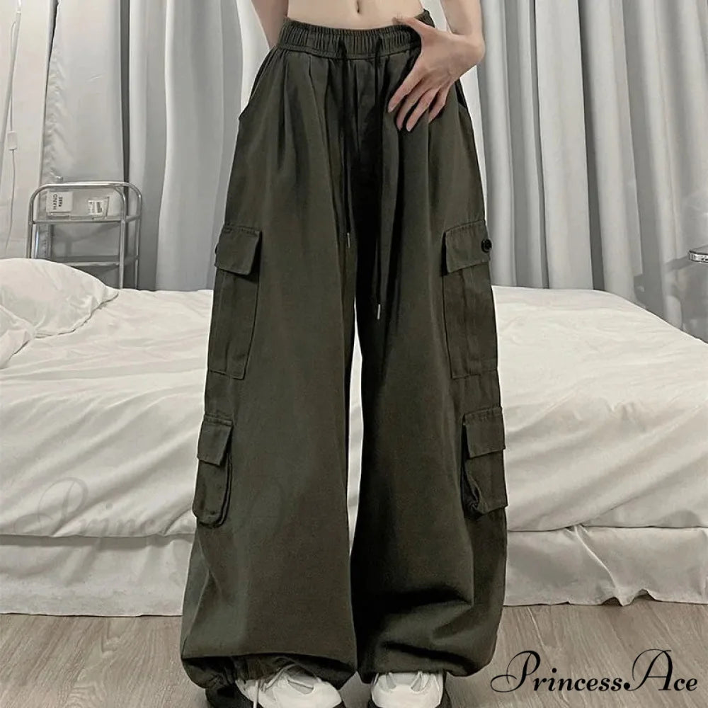 Informal Harajuku 2000s Cargo Trousers Green / S pants-241228