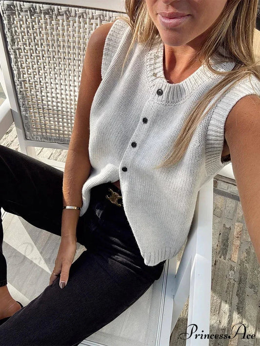 Informal Knitted Sleeveless Sweater cardigans-241228