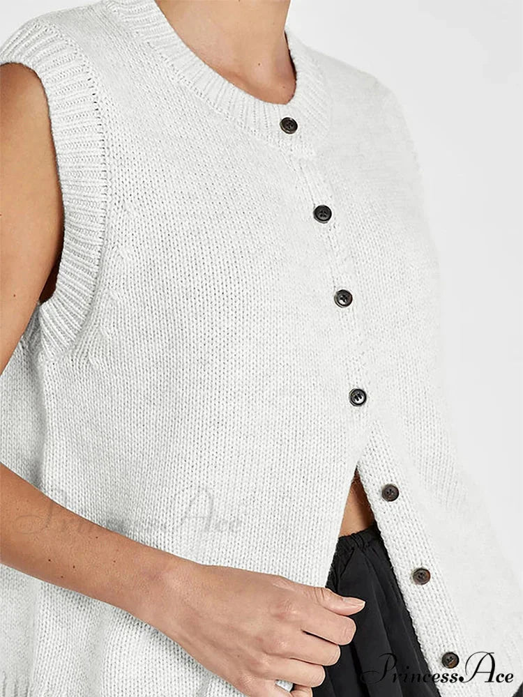 Informal Knitted Sleeveless Sweater White / S cardigans-241228