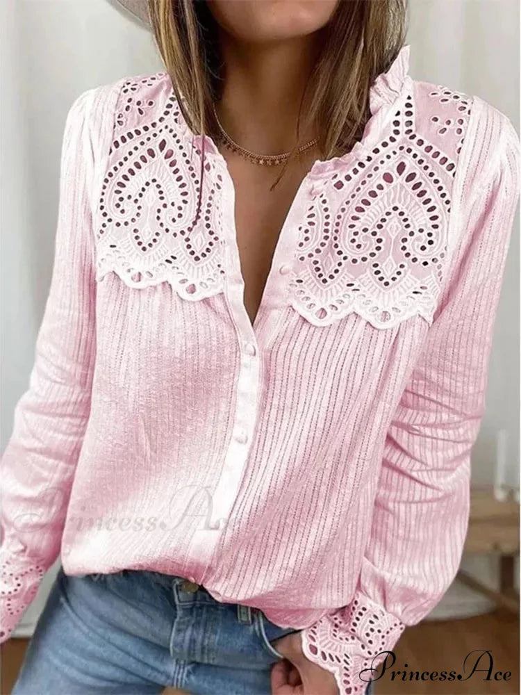 Informal Lace Round-neck Baggy Top blouse-250126
