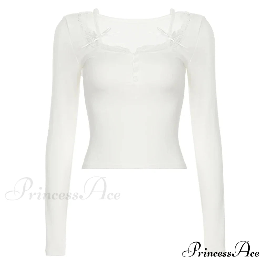 Informal Lace Trim Halter Slender Solid Square Neck Knit Top WHITE / S knittop-250126