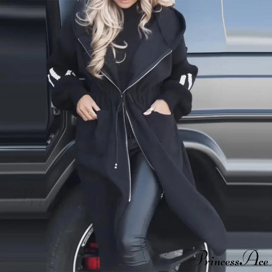 Informal Lengthy Patchwork Lace-Up Overcoat Black / S overcoats-241228