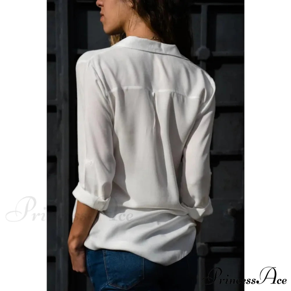 Informal Monochromatic Extended Sleeve Button Blouse blouse-250126