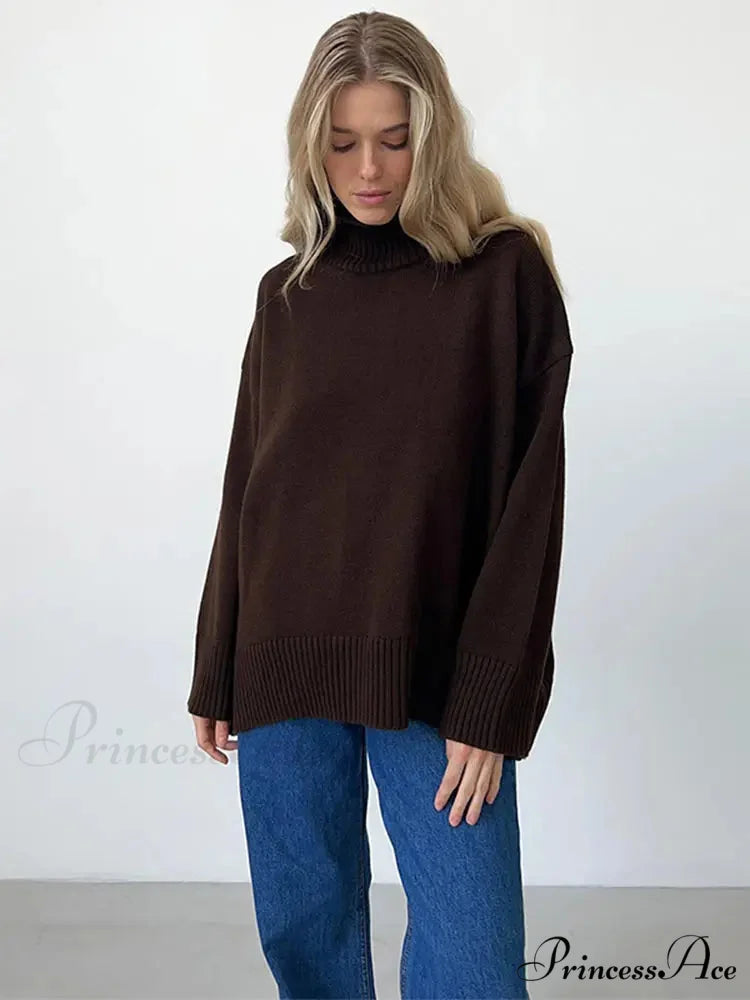 Informal Monochromatic Extended Sleeve Jumper Brown / S swraters-241228