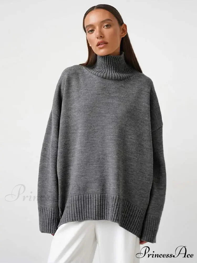 Informal Monochromatic Extended Sleeve Jumper Grey / S swraters-241228