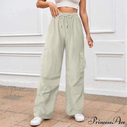 Informal Monochromatic Wide Leg Trousers Beige / S pants-241228