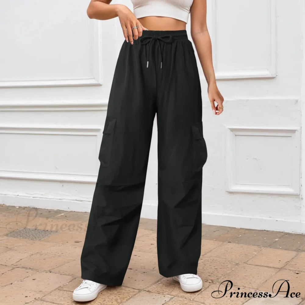 Informal Monochromatic Wide Leg Trousers Black / S pants-241228